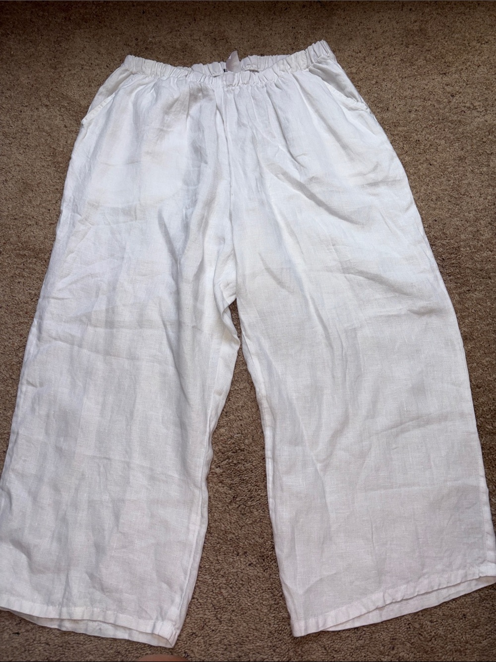 Match Point White 100% Linen Basic Capri Pants LP20 Medium lagenlook resort wear - Picture 2 of 5